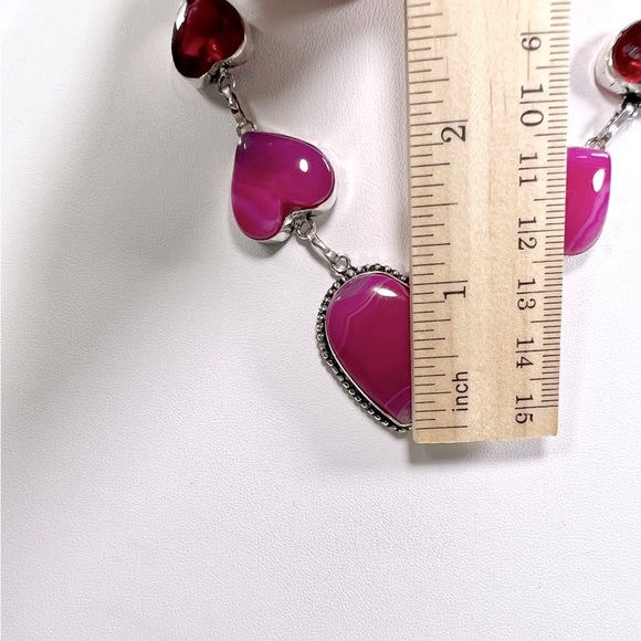 Pink Botswana Agate 925 Heart Necklace, Bracelet & Earrings ONLY - Picture 4 of 9